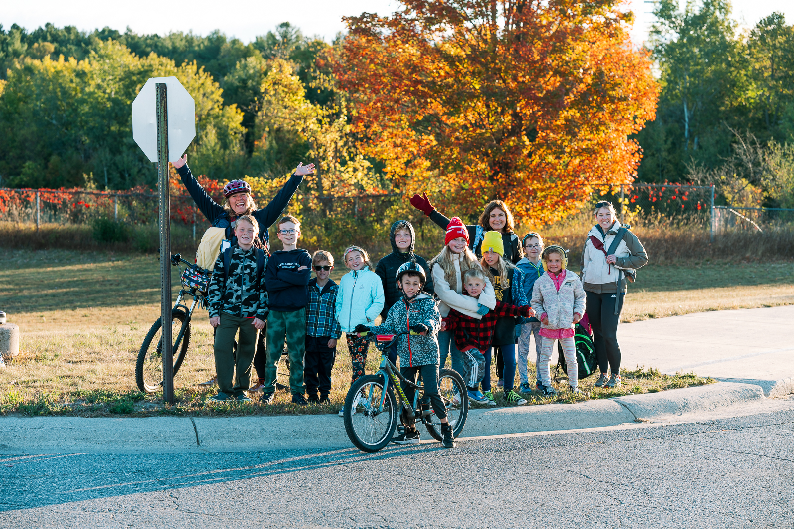 Kids commuting by trail